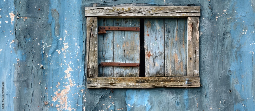 Poster close up of an aged and overlooked wooden window. copy space image. place for adding text and design