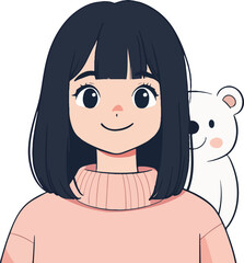 Smiling Girl with White Teddy Bear