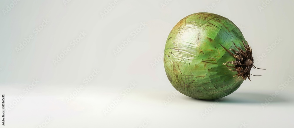 Poster green coconut on a white background. copy space image. place for adding text and design