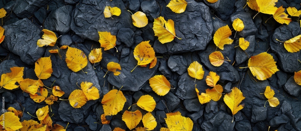 Canvas Prints yellow leaves scattered on the ground with copyspace used as a background