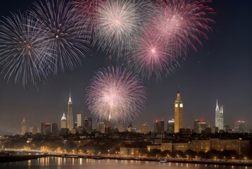 夜の都会の花火大会、ハッピーニューイヤー