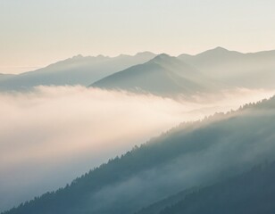 Abstract Foggy Mountain: Layers of Misty, Ethereal Shapes in a Soft, Pastel Background. Ai generated images