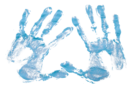 Light blue handprints isolated on transparent background.