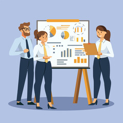 Teamwork analyzing business growth charts trending concept flat illustration