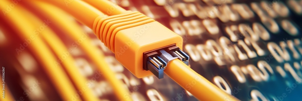 Poster close up of ethernet cable plugged into network device - a close-up of an ethernet cable connected t