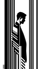 Silhouette in monochrome graph Montage with minimalistic surrealism