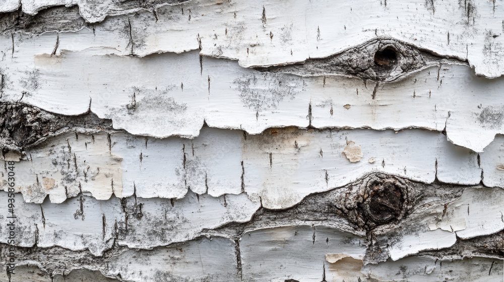 Poster close-up of birch tree bark texture - detailed image of birch bark texture with overlapping layers, 