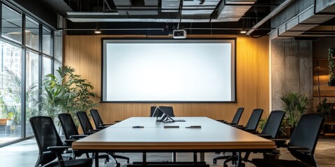 Fototapeta premium Modern Conference Room with Large White Screen