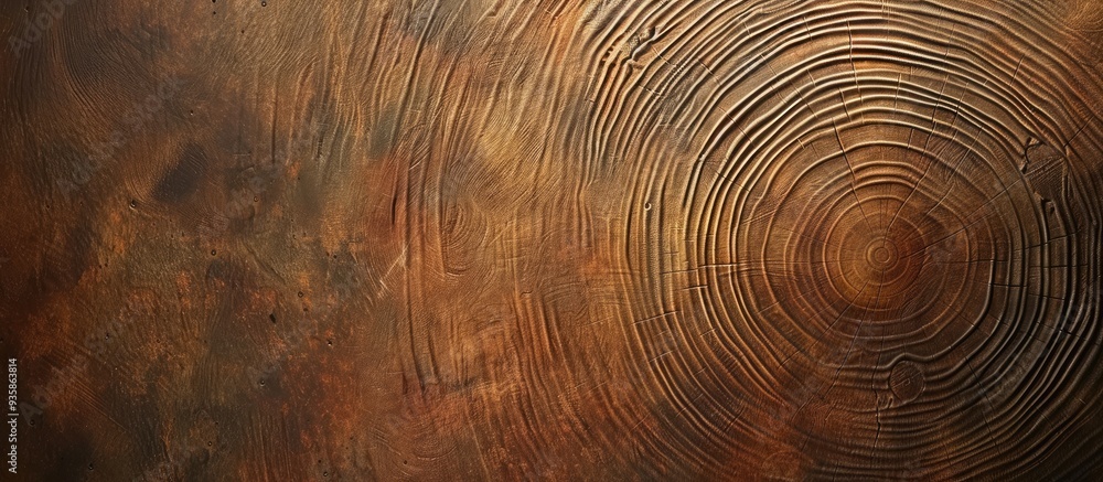 Poster brown wooden background cross section of a tree showcasing annual rings oak wood blank space for tex