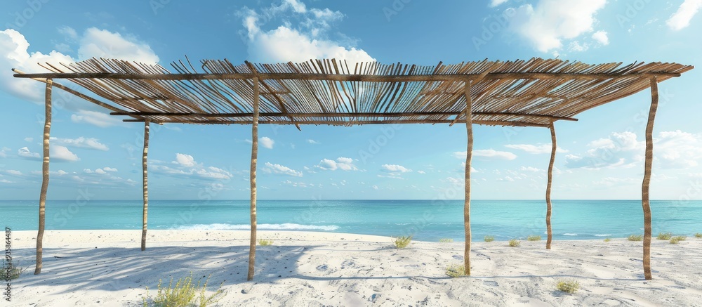 Sticker Wooden Beach Shade. Copy space image. Place for adding text and design