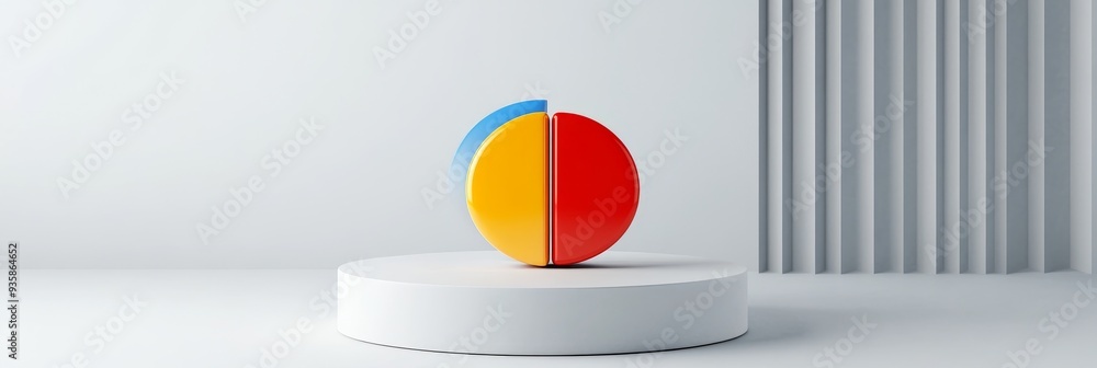 Poster colorful pie chart on white platform with abstract background - a colorful pie chart, divided into t