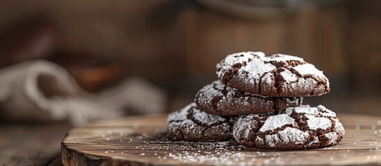 Chocolate crinkle cookies topped with powdered sugar icing Homemade cracked chocolate brownie...