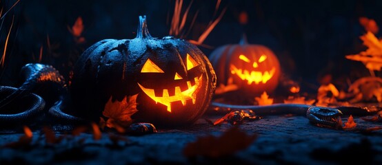 Halloween Pumpkin and Zombie Snake in Chilling Autumn Mood