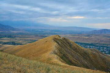 beautiful panoramic view of the mountains in the evening