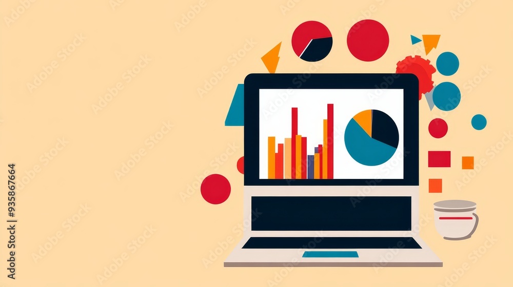 Poster data analysis and business insights on laptop screen - a laptop screen displaying data charts and gr