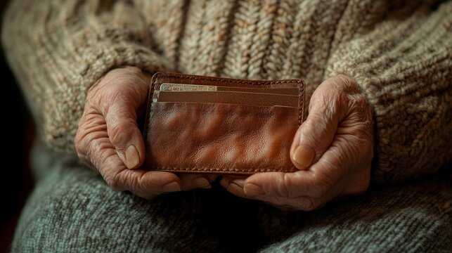 An empty wallet and nostalgic financial hardship on aging hands