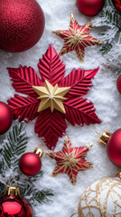Merry Christmas and Happy New Year. Elegant Christmas ornaments background. Ideal for festive holiday cards and decorations.