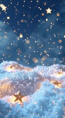 Fototapeta premium Magical winter night sky with glowing stars and snowy landscape. Perfect for Christmas backgrounds and festive designs.