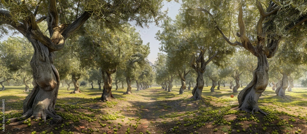 Canvas Prints Olive trees Olea Europaea heavy with mature fruits. Copy space image. Place for adding text and design