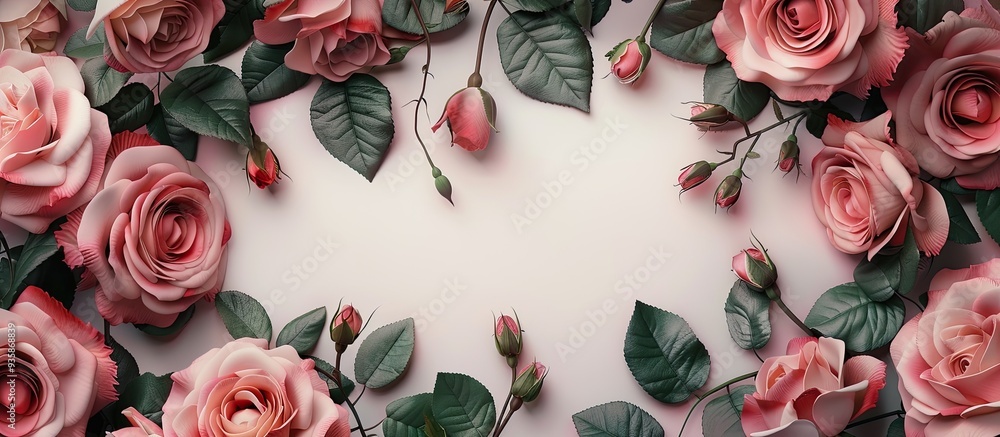 Aufkleber a frame of lovely fresh roses. copy space image. place for adding text and design