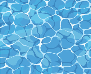 Water ripple surface with reflections seamless pattern, water texture top view. Beach, ocean clean and deep water. Turquoise ripples background