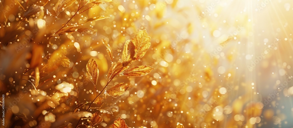 Poster abstract backdrop of a golden autumn scenery illuminated by sunlight. copy space image. place for ad