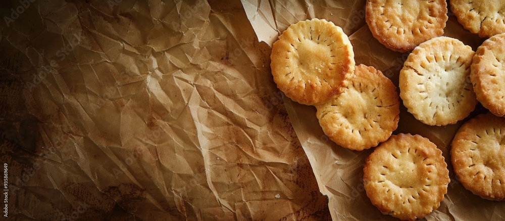 Poster textured vintage paper background featuring shortbread biscuits. copy space image. place for adding 