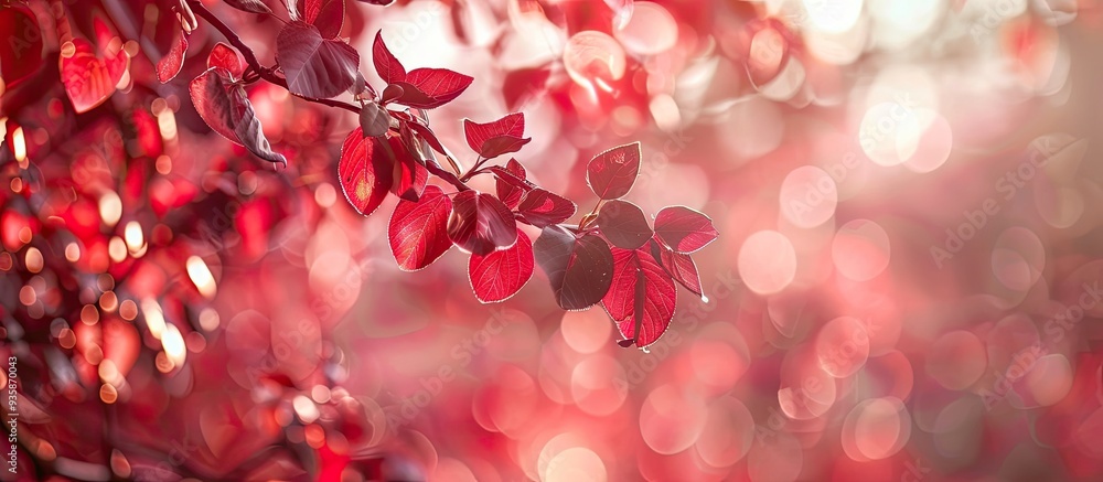Poster red bokeh background created by nature in the shade of a tree. copy space image. place for adding te