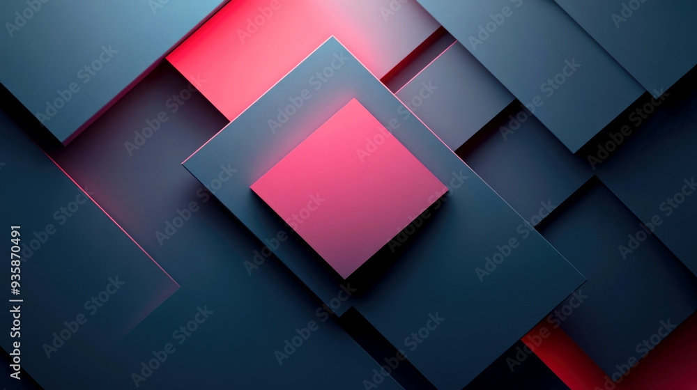 Poster this abstract image features overlapping geometric shapes in dark blue and red tones, creating a mod