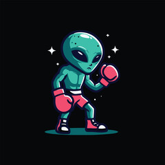 alien boxer fight vector, illustration, silhouette, logo design template