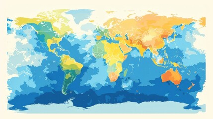 Naklejka premium world map with detailed climatic zones, including tropical, temperate, and polar regions.