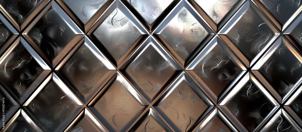 Poster silver texture featuring a diamond pattern chrome metal backdrop. copy space image. place for adding