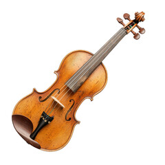 A beautiful wooden violin showcasing intricate craftsmanship and rich color, isolated on a white background.