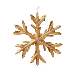 A beautifully crafted wooden snowflake ornament, isolated on a white background.