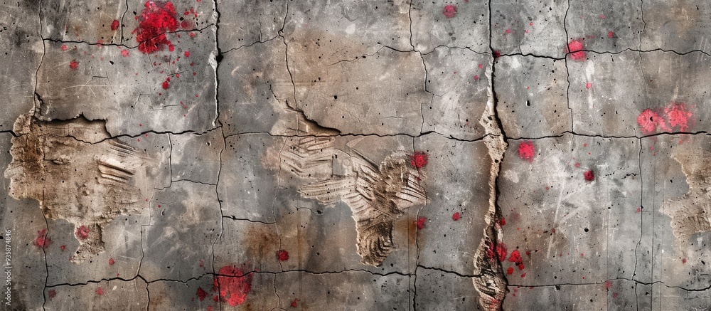 Poster brown seamless stone wall texture with red spots concrete fence empty studio background concrete tex