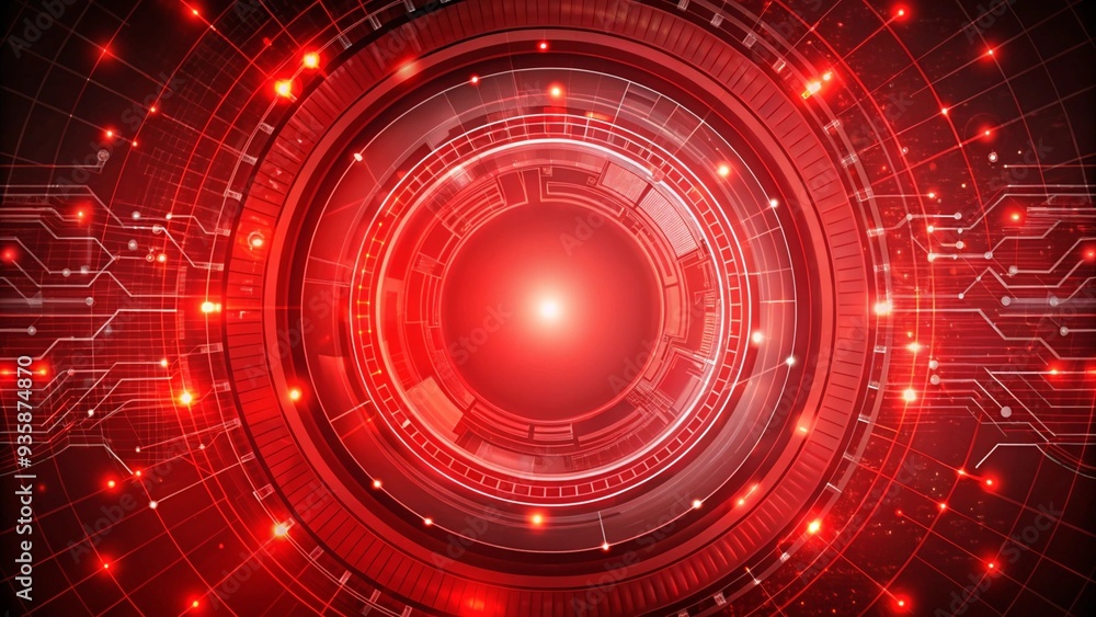 Poster red technology circle and computer science