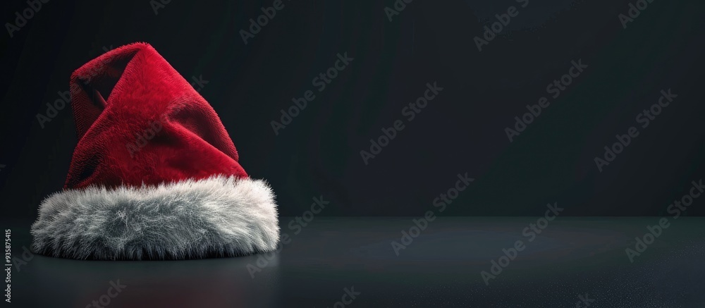 Poster santa s hat isolated against a black background with room for text. copy space image. place for addi