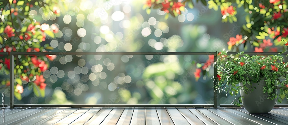 Poster balcony and terrace with a blurred nature background. copy space image. place for adding text and de