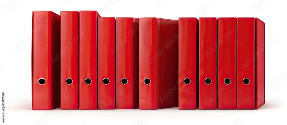 Poster set of red office folders isolated on a white background. copy space image. place for adding text an