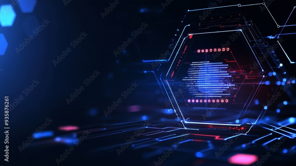 Poster futuristic digital network with hexagon interface - a futuristic digital network with a hexagon inte