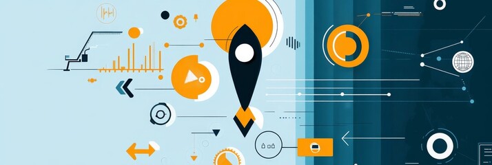 Obraz premium Futuristic Rocket Launch: Innovation, Technology, and Progress - A futuristic abstract illustration featuring a rocket taking off, symbolizing innovation, technology, growth, progress, and digital tr