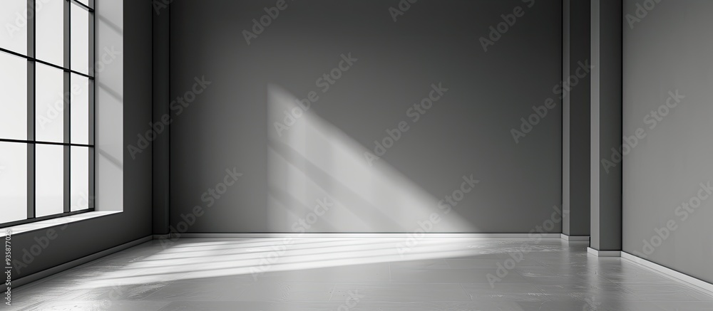 Poster empty gray room prepared for occupants to move in. copy space image. place for adding text and desig