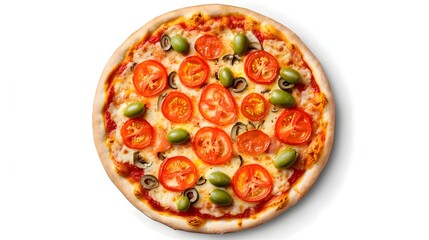 Delicious Freshly Baked Italian Pizza with Various Toppings on White Background