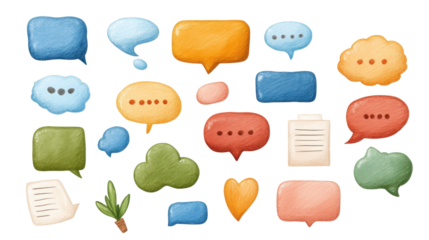 A colorful collection of speech bubbles and notes for creative communication and dialogue illustration. isolated on a white background.