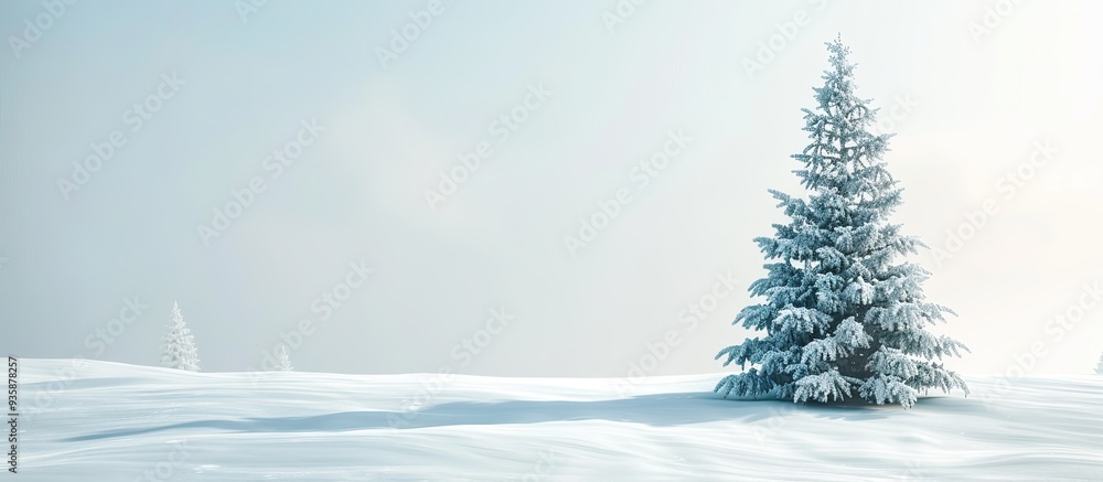 Poster christmas tree covered in snow. copy space image. place for adding text and design