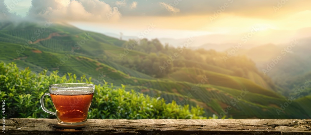 Aufkleber tea against a natural backdrop. copy space image. place for adding text and design