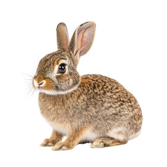 A cute rabbit sitting gracefully with soft fur and attentive ears isolated on a white background.