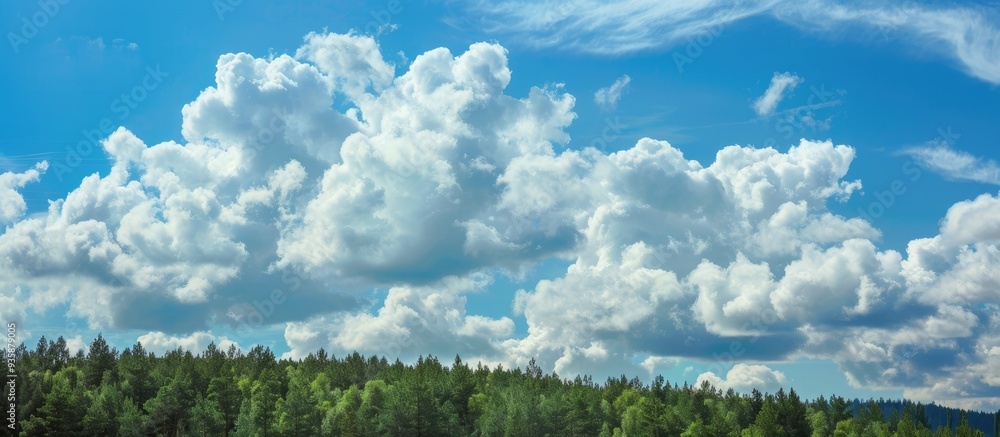 Aufkleber dramatic clouds in the sky over the forest abstract. copy space image. place for adding text and des