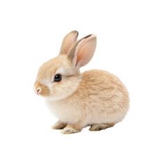Fototapeta premium A fluffy beige rabbit sitting isolated on a white background.
