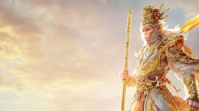 The Monkey King Sun Wukong in Battle, Symbolizing Bravery and Power in Chinese Mythology

